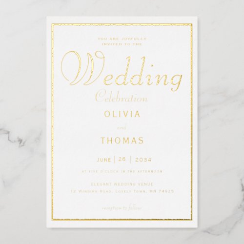 Classic Formal Chic Gold Frame Calligraphy Wedding Foil Invitation