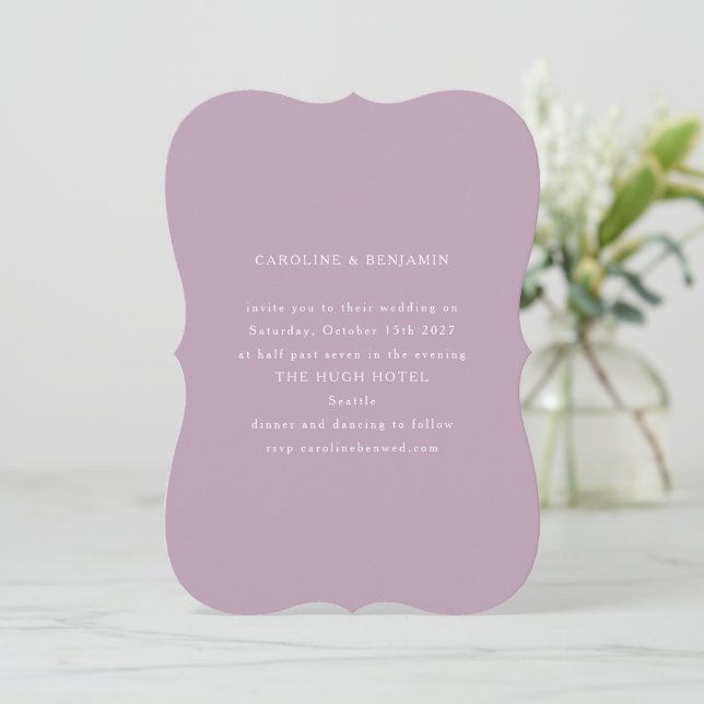 Classic Formal Dusty Lilac Unique Shape Wedding Invitation (Standing Front)