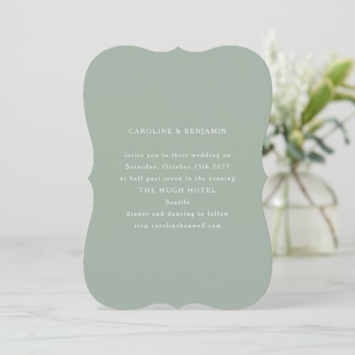 Classic Formal Dusty Sage Unique Shape Wedding Invitation