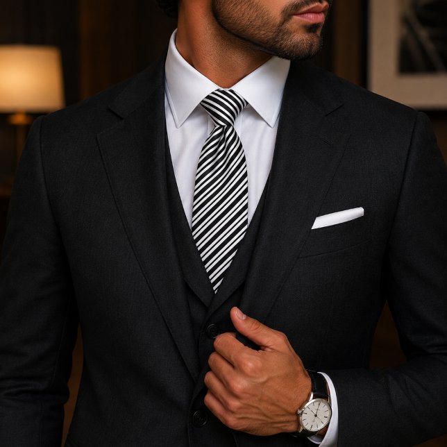 Classic Formal Elegant Black Diagonal Striped  Neck Tie (Creator Uploaded)