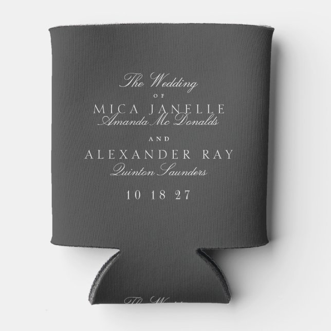 Classic Formal Elegant Dark Gray Wedding Gift Can Cooler (Front)