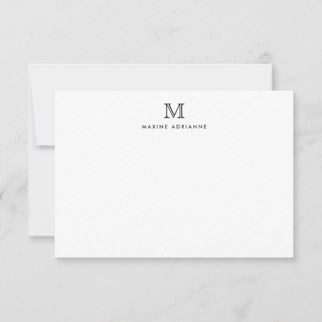 Classic Formal Elegant Monogram Black Simple Note Card (Front)