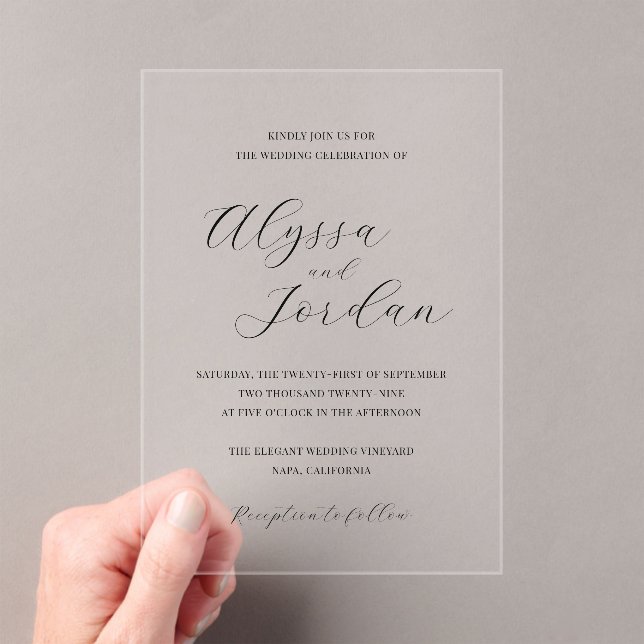 Classic Formal Elegant Wedding Acrylic Invitations (Insitu (Handheld))