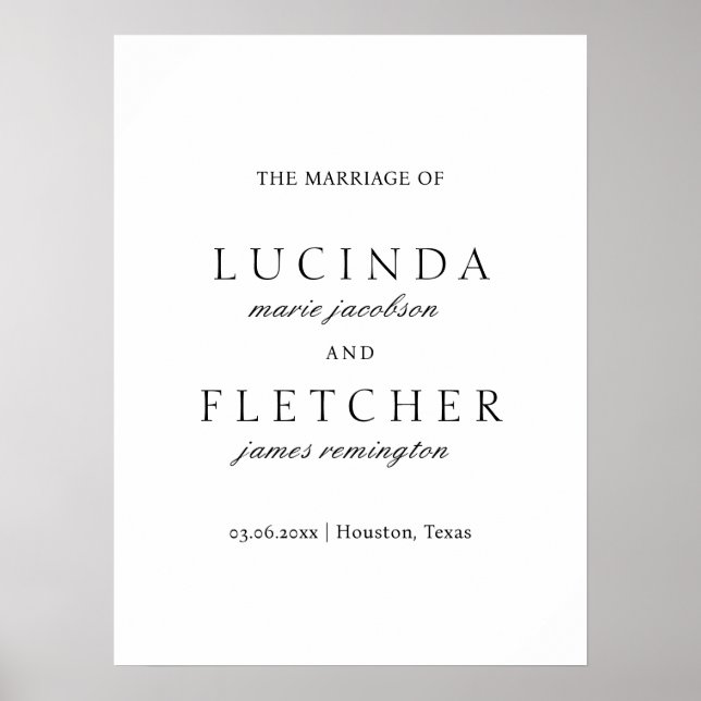 Classic Formal Elegant Wedding Welcome Sign (Front)