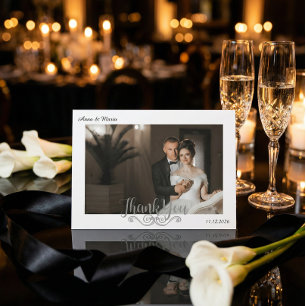 Classic Formal Filigree Wedding Photo Landscape Thank You Card