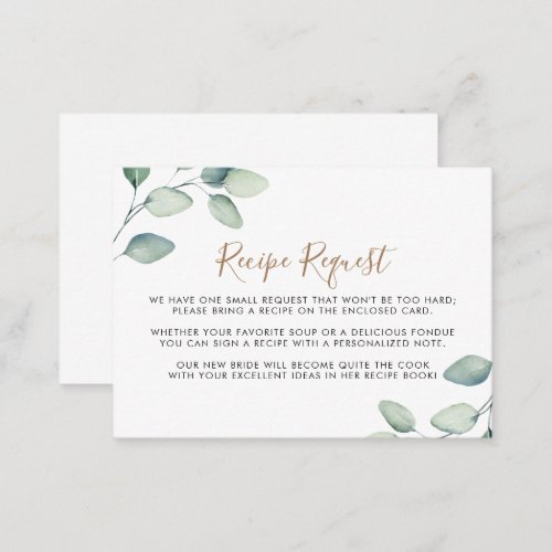 Classic Formal Green Leaf Wedding Recipe Request  Enclosure Card