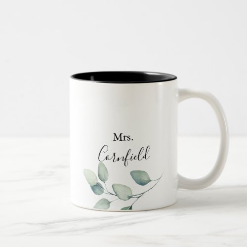 Classic Formal Green Leaves Mrs Newlywed Bride    Two_Tone Coffee Mug