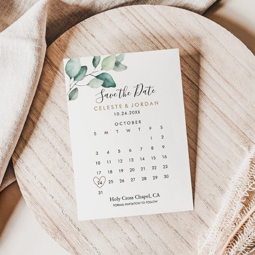 Classic Formal Green Leaves Save the Date Calendar