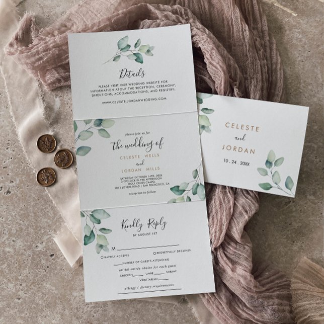 Classic Formal Green Leaves Trifold Wedding  (Creator Uploaded)