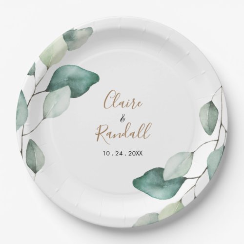 Classic Formal Green Leaves Wedding Paper Plates