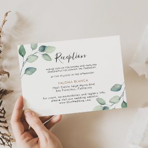 Classic Formal Green Leaves Wedding Reception Enclosure Card