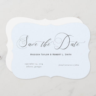 Classic Formal Light Blue Calligraphy Wedding Save The Date