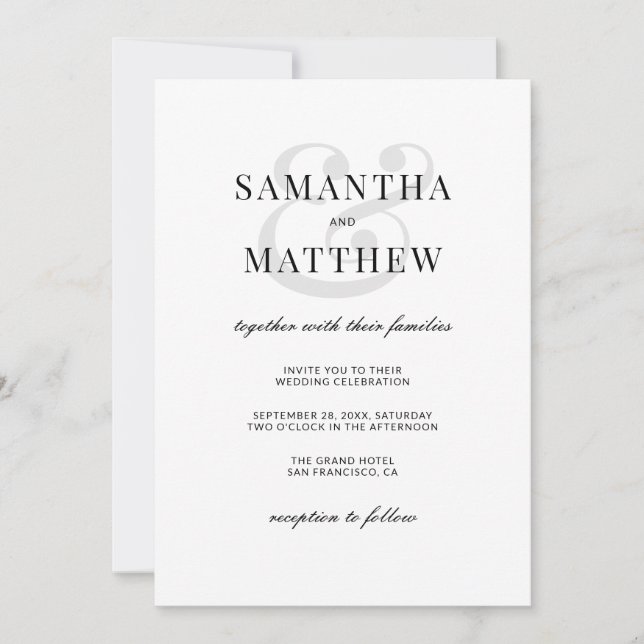 Classic Formal Minimalist Wedding Invitation (Front)