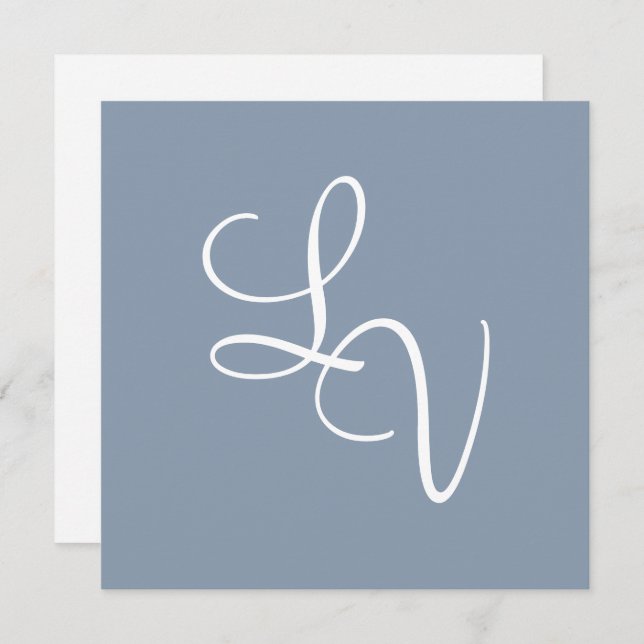 Classic Formal Monogram Dusty Blue Wedding Save The Date (Front/Back)