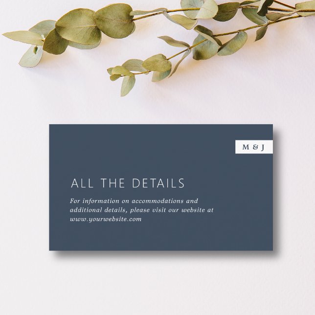 Classic Formal Navy Blue Monogram Wedding Details Enclosure Card (Creator Uploaded)