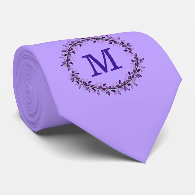 Classic Formal Purple Initial Letter Monogram Neck Tie (Rolled)