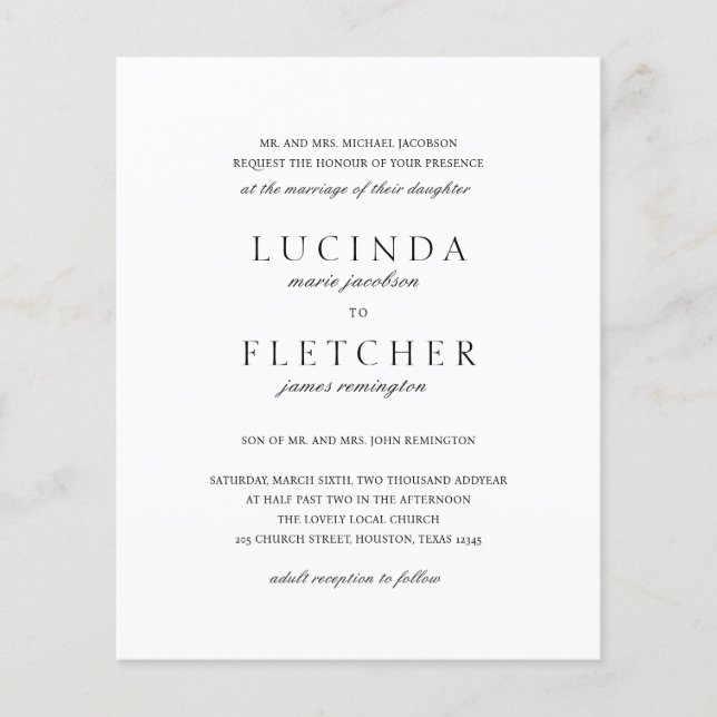 Classic Formal QR Code Budget Wedding Invitation (Front)