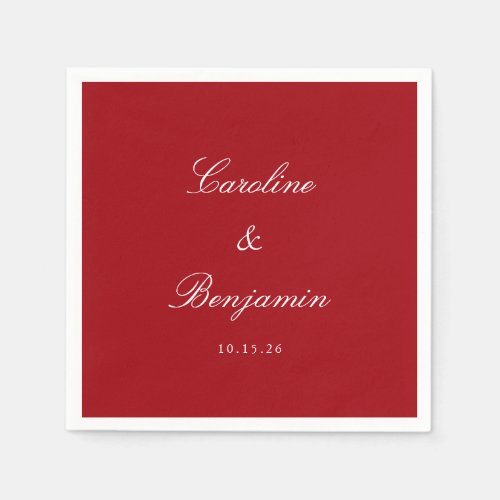 Classic Formal Script Elegant Wedding Custom Red Napkins