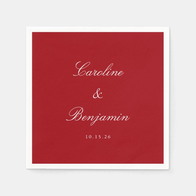 Classic Formal Script Elegant Wedding Custom Red Napkins (Front)
