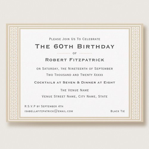 Classic Formal Style Custom Age Birthday 60th Gold Invitation