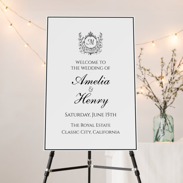 Classic Formal Wedding Crest Welcome Sign (In Situ (Stand))