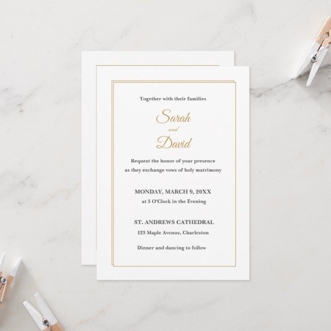 Classic Formal Wedding Invitation. Gold Caligraphy Invitation (Front/Back In Situ)