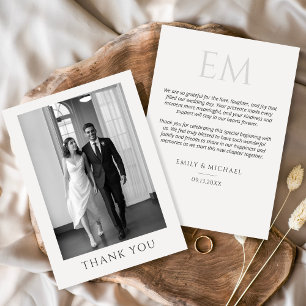 Classic Formal Wedding Photo Monogram Thank You