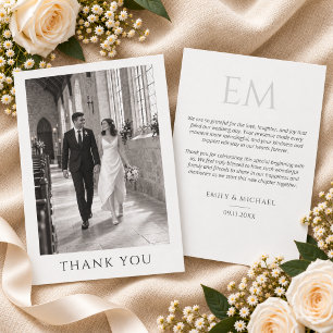 Classic Formal Wedding Photo Monogram Thank You Card