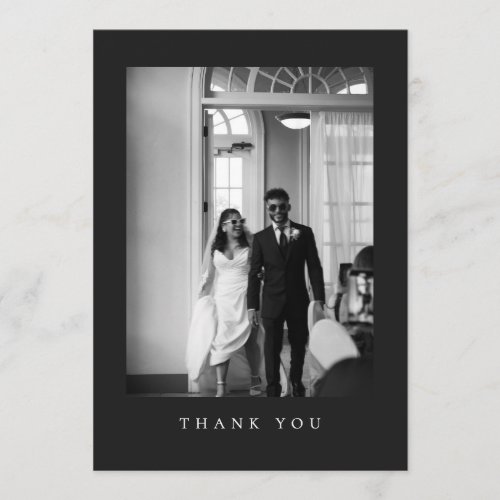 Classic Formal Wedding Photo QR Code Black White Thank You Card