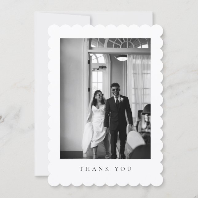 Classic Formal Wedding Photo Scalloped Thank You Card (Front)