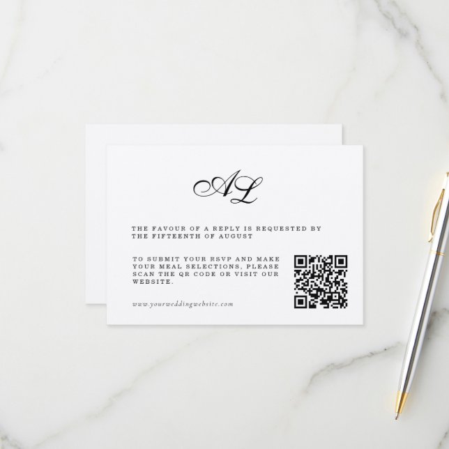 Classic Formal Wedding RSVP Card QR Code (Front/Back In Situ)