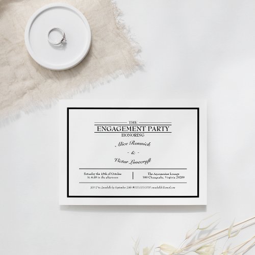Classic Formal White Black Engagement Party Invitation