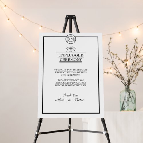 Classic Formal White Black Unplugged Ceremony Sign