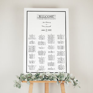 Classic Formal White Black Wedding Seating Chart Foam Board