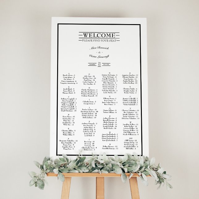 Classic Formal White Black Wedding Seating Chart Foam Board (Creator Uploaded)