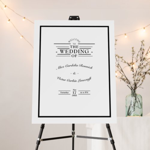 Classic Formal White Black Wedding Welcome Sign