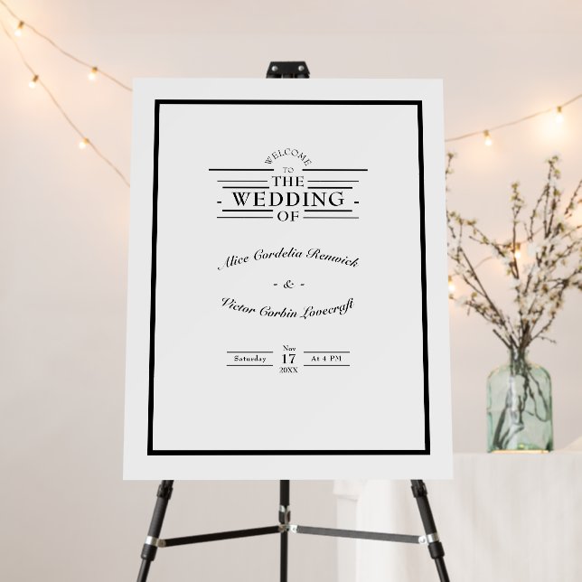 Classic Formal White Black Wedding Welcome Sign (In Situ (Stand))
