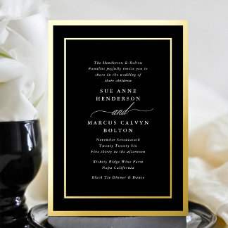 Classic Formal White Script | Gold Frames Wedding Foil Invitation
