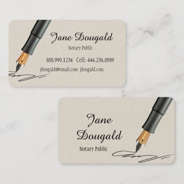 Classic Fountain Pen  Notary Business Card (Front/Back)