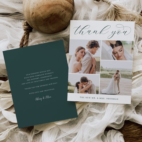 Classic Four  Multi Photo Wedding Flat Thank You Card