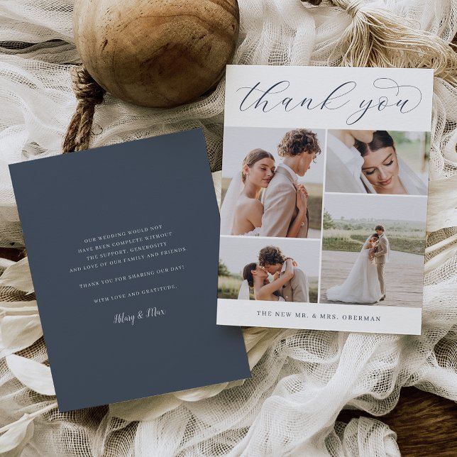 Classic Four | Multi Photo Wedding Flat Thank You Card (Creator Uploaded)
