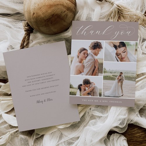 Classic Four  Multi Photo Wedding Flat Thank You Card