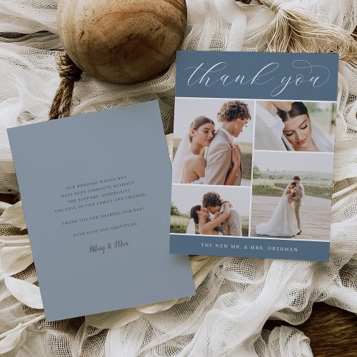 Classic Four  Multi Photo Wedding Flat Thank You Card