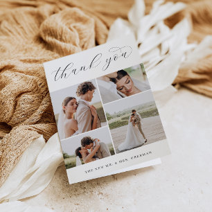 Classic Four   Multi Photo Wedding Folded Letterpress Thank You Card