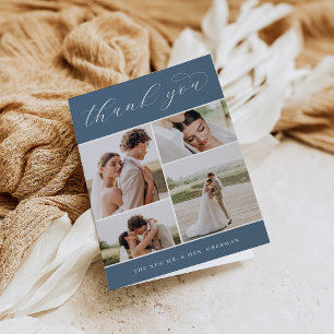 Classic Four Multi Photo Wedding Folded Letterpress Thank You Card