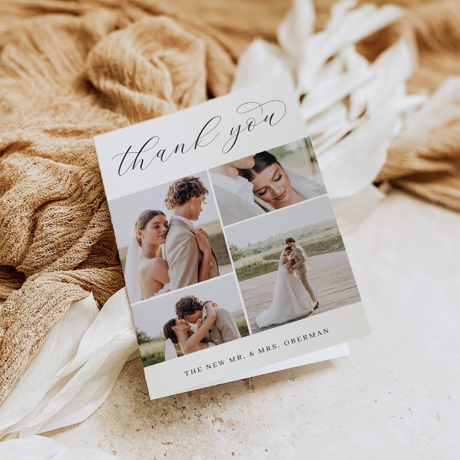 Classic Four | Multi Photo Wedding Folded Letterpress Thank You Card (Creator Uploaded)