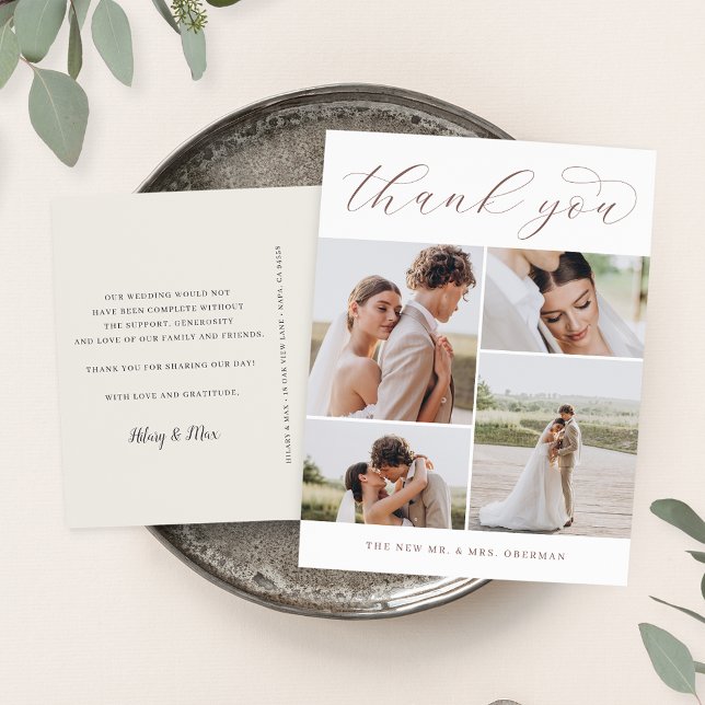 Classic Four | Multi Photo Wedding Thank You Postc Postcard (Creator Uploaded)