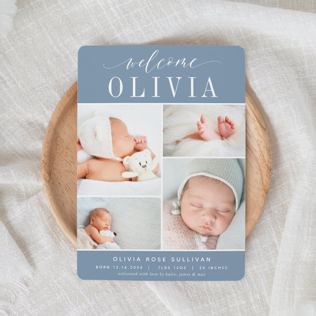 Classic Four | Photo Collage Birth Announcement (Creator Uploaded)