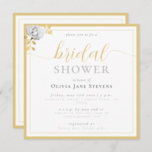 Classic Frame Black White Gilded Bridal Shower Invitation