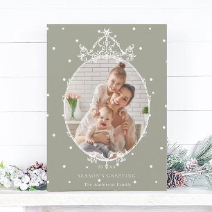 Classic Frame Neutral Green Seaon's Greeting Photo Holiday Card